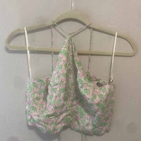 Zara Tops - Zara Cropped Floral Halter Tank Top